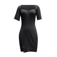 thumbnail image 4 of Bigersell Robes Formelles pour Femmes Mode Été Patchwork Uni Amincissant Manches Courtes Mini Robe Princesse Vêtements pour Petites Filles Femmes Robes Boho, Style 19203, Noir P, 4 of 5