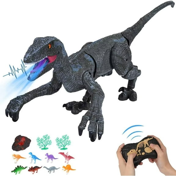HA-EMORE Remote Control Dinosaur Toys Walking Roaring Velociraptor 2.4Ghz Electronic Realistic RC Dinosaur with 3D Eyes Light Roaring Sounds Dinosaur ToysAge 4 5 6 7 8-12