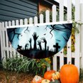 thumbnail image 2 of Lksixu Halloween Bunting Flag, Halloween Decorations 1.5x3 Feet Polyester Graveyard Pattern Fan Shaped Flag with Grommets, Reusable Hanging Porch Half Fan Banner Decorative Flag for Outdoor Indoor, 2 of 6