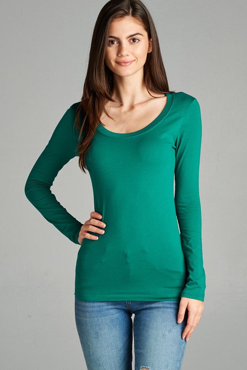 TheLovely - Women & Juniors Basic Long Sleeve Round Neck Tee Shirt Top ...