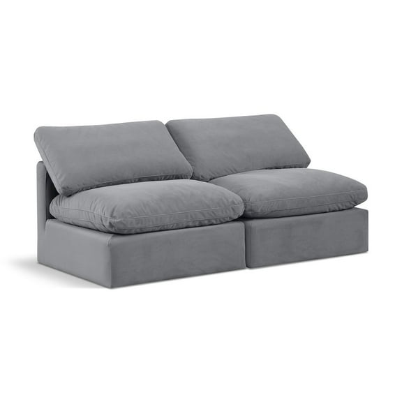 Meridian Furniture Indulge 70" Contemporary Velvet Modular Sofa in Gray