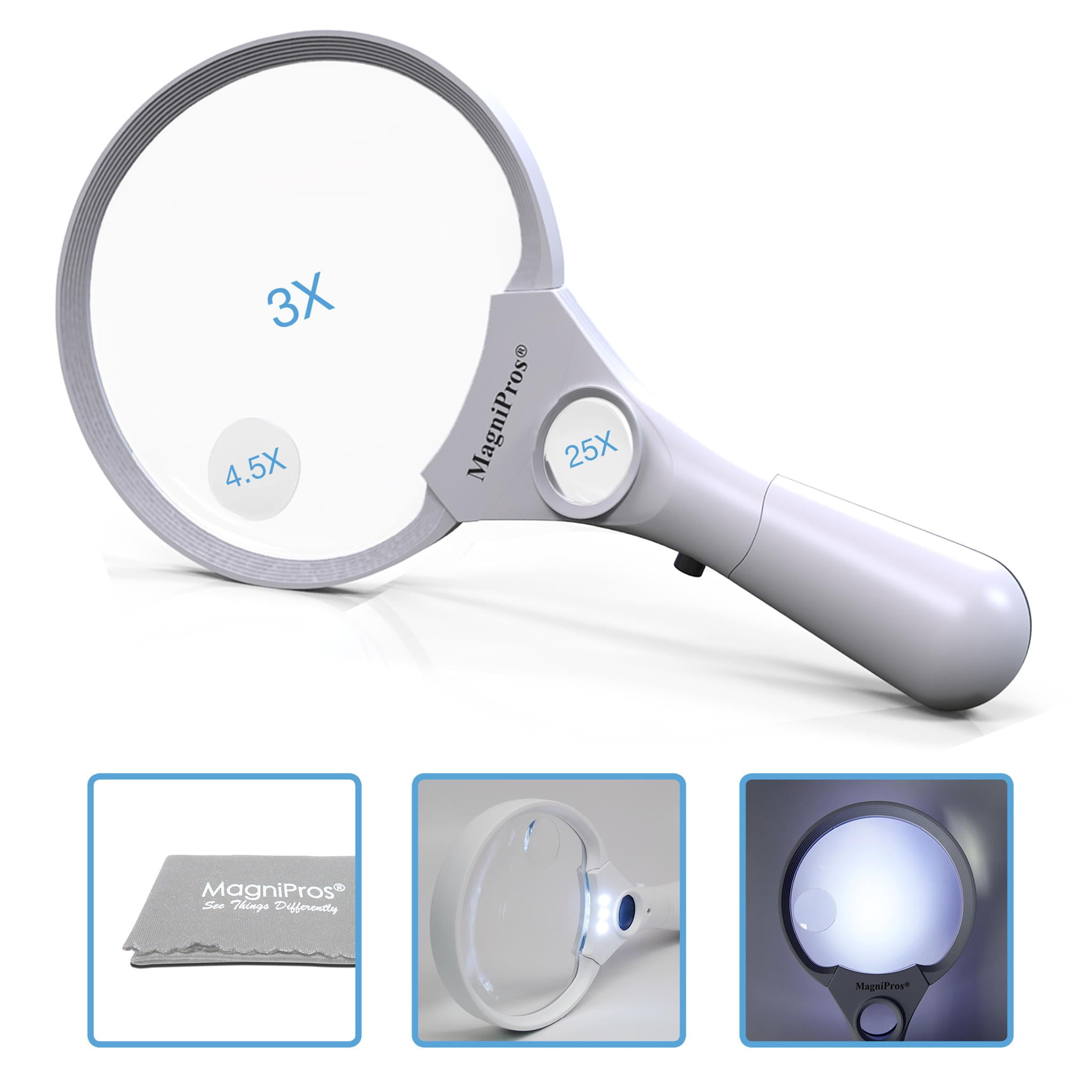 MagniPros 3 Ultra Bright LED Lights 3X 4 5X 25X Power Handheld