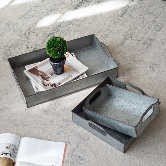 Zateety Decorative Galvanized Nesting Trays Industrial Gray 3-Pack