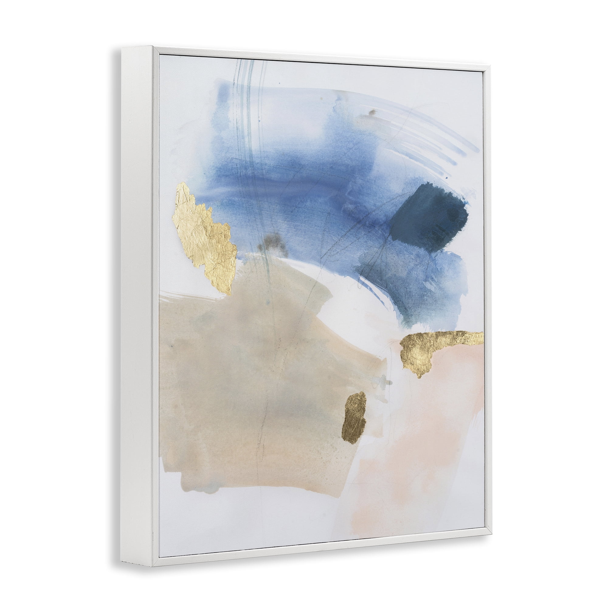 Stupell Industries Soft Ombre with Gold Accents Abstract Painting White Framed Art Print Wall Art, 24 x 30