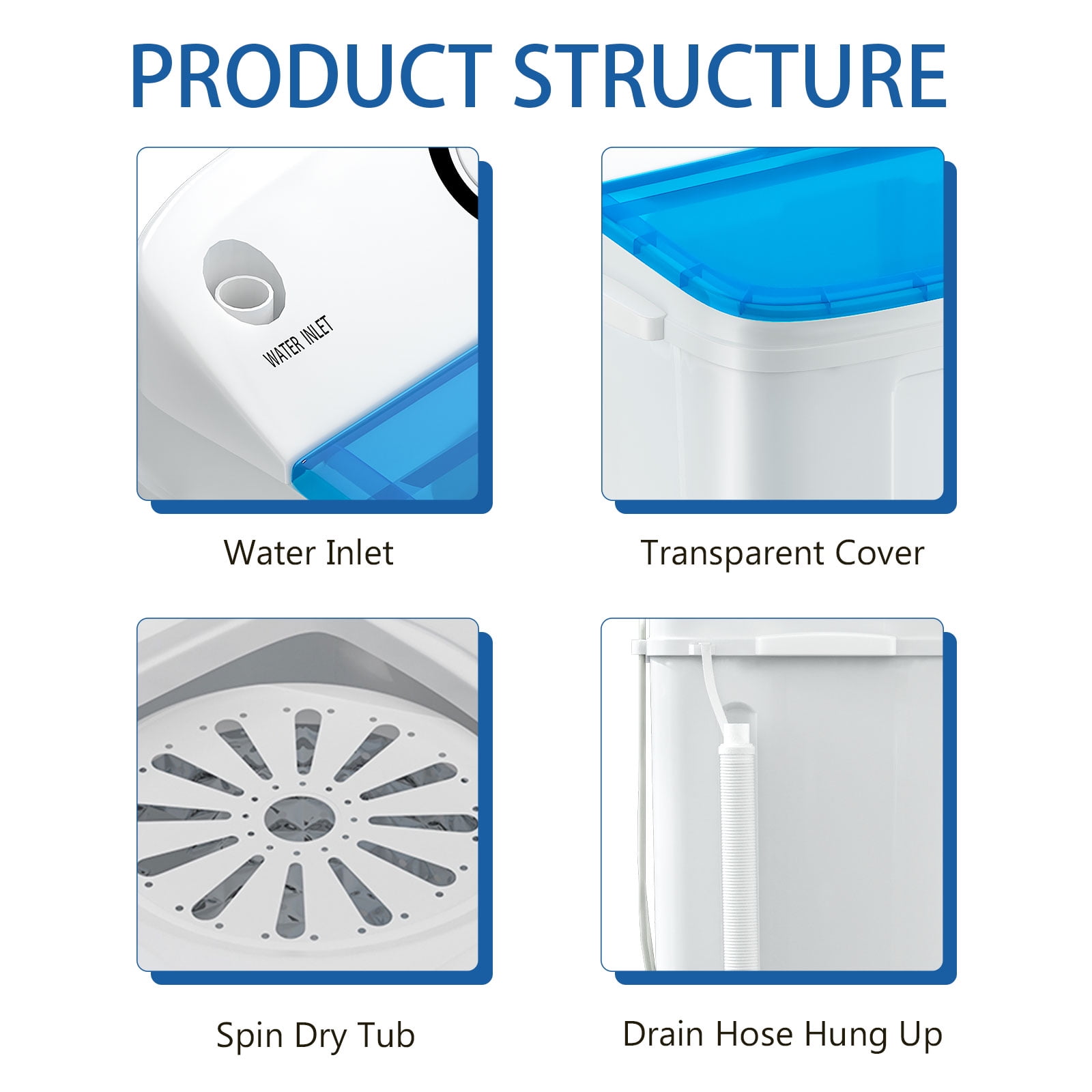 Dimedeal Portable Twin Tub Mini Washing Machine, Washer & Spinner with Drying Rack & Hangers, Mini Compact Laundry Machine with Spinner, Mini Washer for Dorms, Apartment