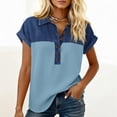 thumbnail image 5 of Nestiefly Denim Shirts for Women Button Up V Neck Lapel Collar Casual Short Sleeve Fashion Patchwork Western Blouses 2026 Sky Blue 3XL, 5 of 5