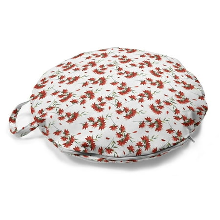 

Floral Round Floor Cushion with Handle Continuous Red Flowers Blossoming in Spring Pointy Petals Pattern Decorative Pillow for Living Room & Dorms 18 Round White Vermilion by Ambesonne