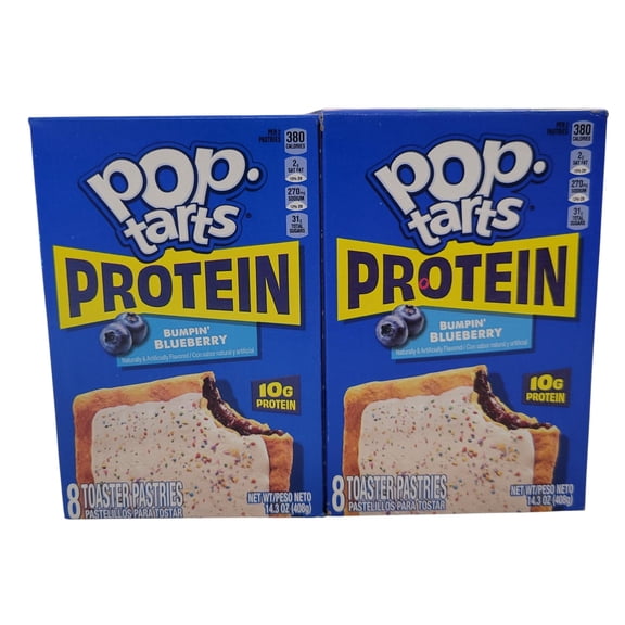 Pop-Tarts Protein Bumpin' Blueberry Toaster Pastries – 10g Protein, 8 Pastries per Box, Pack of 2