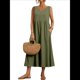 thumbnail image 1 of Vestido de Verano para Mujer 2025, Sin Mangas, Cuello en V, Informal, Escalonado, con Bolsillos Verde 5XL, 1 of 7