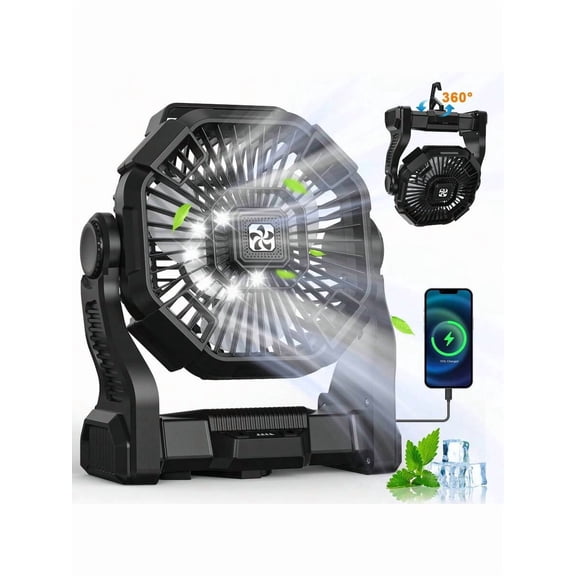 20000mAh Dual Motor Camping Fan with LED Lantern - 4-Speed Portable Hook Fan for Tent/Power Outage/Construction Site