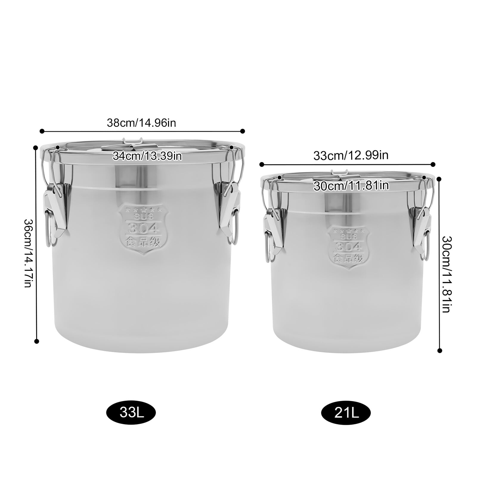 21L Silver Stainless Steel Dry/Wet Food Storage Container Airtight Canister W/ Handles for Restaurants
