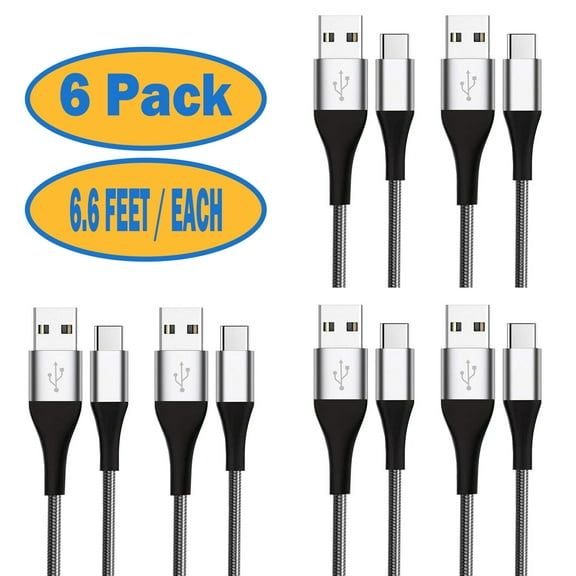 USB Type C Cable Type C USB cable USB Type C Cable Fast Charging USB Cable Type C Compatible for Galaxy S20 S10 S9 S8 Plus S10E A10e A20 A51 A71 Note 20 10 9 8 Moto G8 G7, 6.6 FT Braided 6 Pack