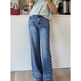 thumbnail image 6 of Women'S Wide-Leg High-Waist Straight-Leg Jeans with Side Rivet Fashionable and Versatile Party Jeans Blue L, 6 of 9