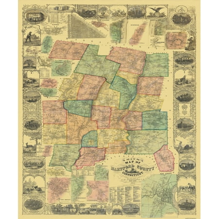 - Old County Map - Hartford Connecticut Landowner - 1855 - 23 x 27.63