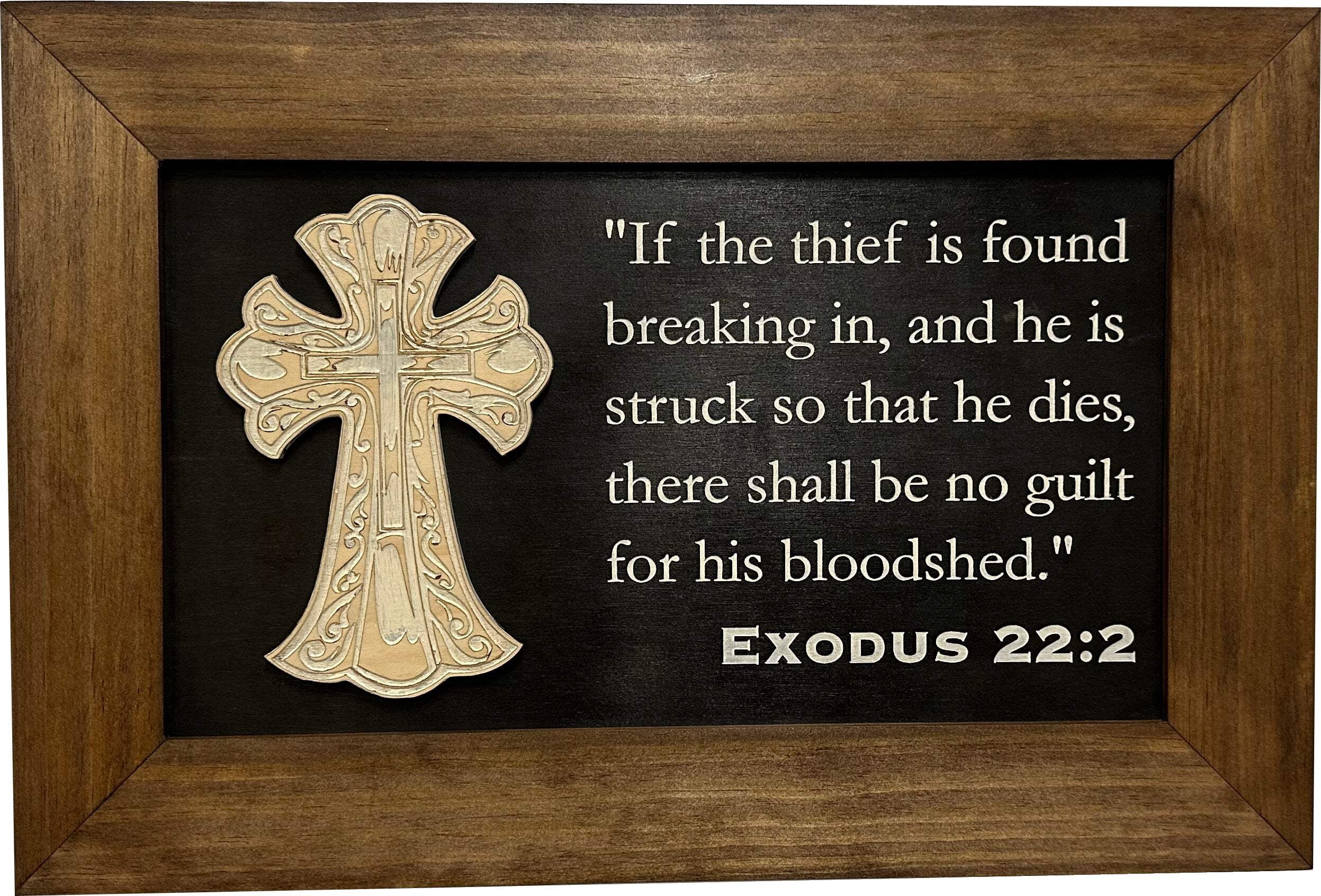 Bellewood Designs Decorative Gun Cabinet Wall-Mounted  Secure with a Cross and Exodus 22:2 - Gun safe To Securely Store Your Gun  Home Self Defense Gear