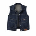thumbnail image 2 of Vmvidoty Women's Denim Vest Cropped Classic Sleeveless Jean Vest Jackets With Pockets E_Blue L, 2 of 9