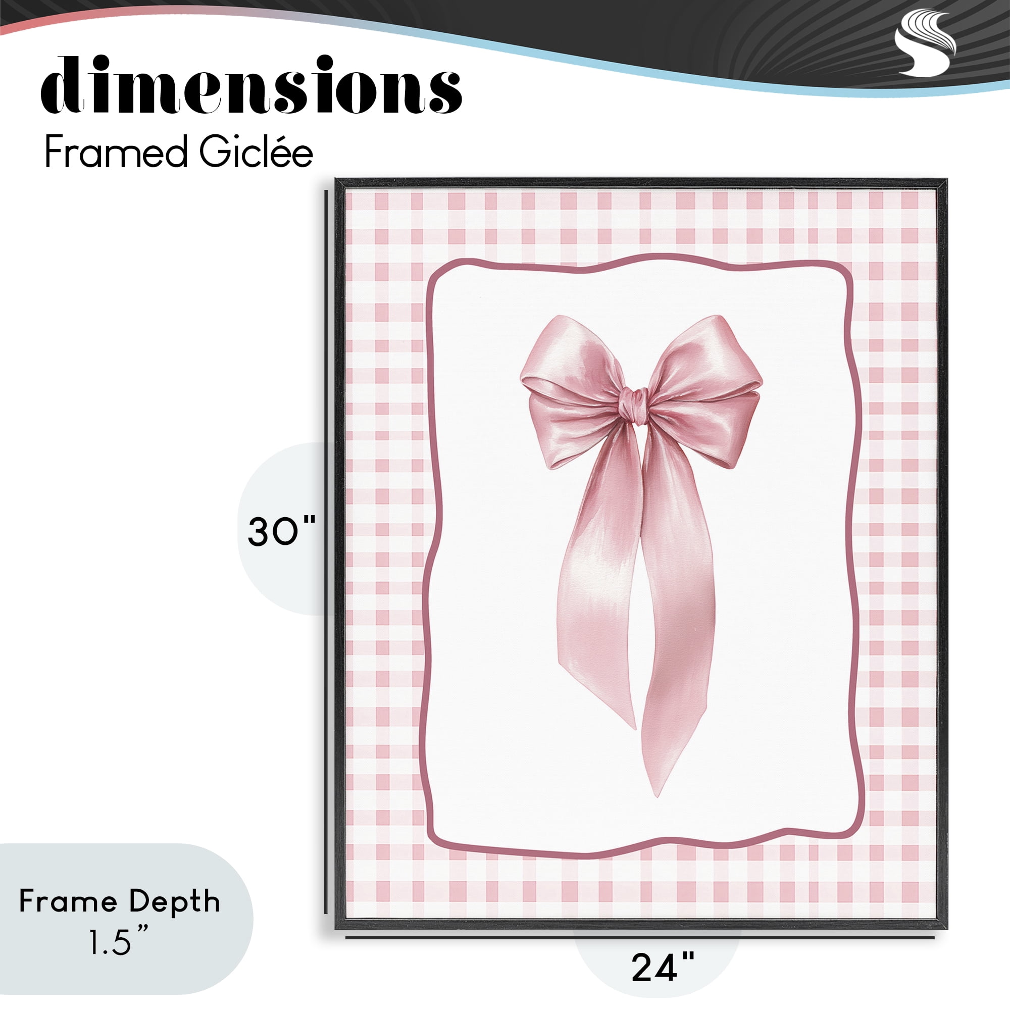 Stupell Industries Pink Gingham Ribbon Black Framed Giclee Art, design by Christine Simpson Art