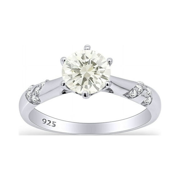 AFFY 14k White Gold Plated Silver 1ct 6.5mm G-H-I Color Heart Arrows Cut Moissanite Engagement Ring Solitare with Accents for Women Ring Size-4