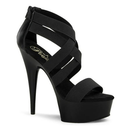 Womens Black Elastic Strap Sandals 6 Inch Heels Sexy Criss Cross Platform Shoes