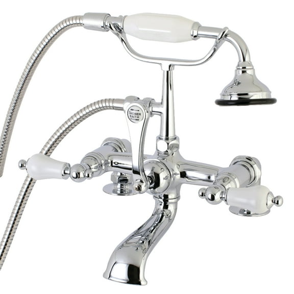 Aqua Vintage AE206T1 Aqua Vintage 7" Center Deck-Mount Clawfoot Tub Faucet with Hand Shower, Polished Chrome