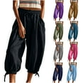 thumbnail image 1 of ZVAVZ Women's Cotton Linen Cropped Pants Drawstring High Waisted Wide Leg Palazzo Pants Lounge Solid Color Cinch Bottom Harem Pants with pockets Gray,L, 1 of 7