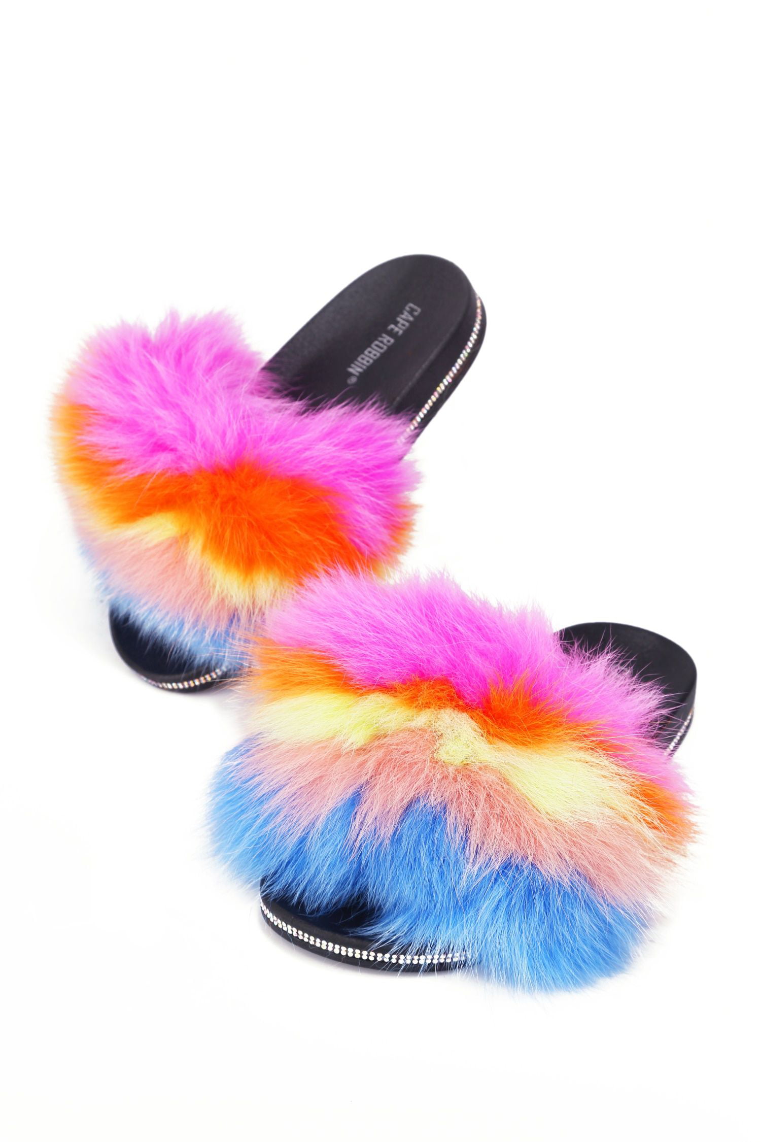 Cape Robbin Gale Nude Feather Furry Flat Thong Flip Flop Fashion Slide Sandals