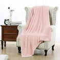 thumbnail image 2 of Cotton Blanket Soft Warm Cable Knit Throw Home Bedding Blanket Pale Pink 50"x60", 2 of 8