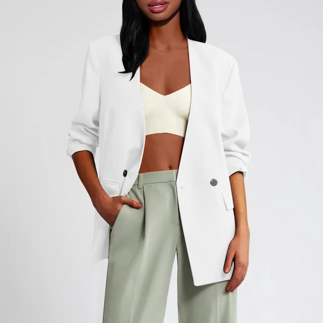 AherBiu Womens Oversized Blazer One Button Casual Loose Long Sleeve Fall Fashion Open Front Cardigan with Pockets