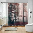 thumbnail image 2 of Mystic Forest Shower Curtain Woodland Under Heavy Fog Tall Trees Red Leaves Bathroom Curtain Waterproof Fabric Cloth Machine Washable Durable Bath Curtain 72"x72", 2 of 6