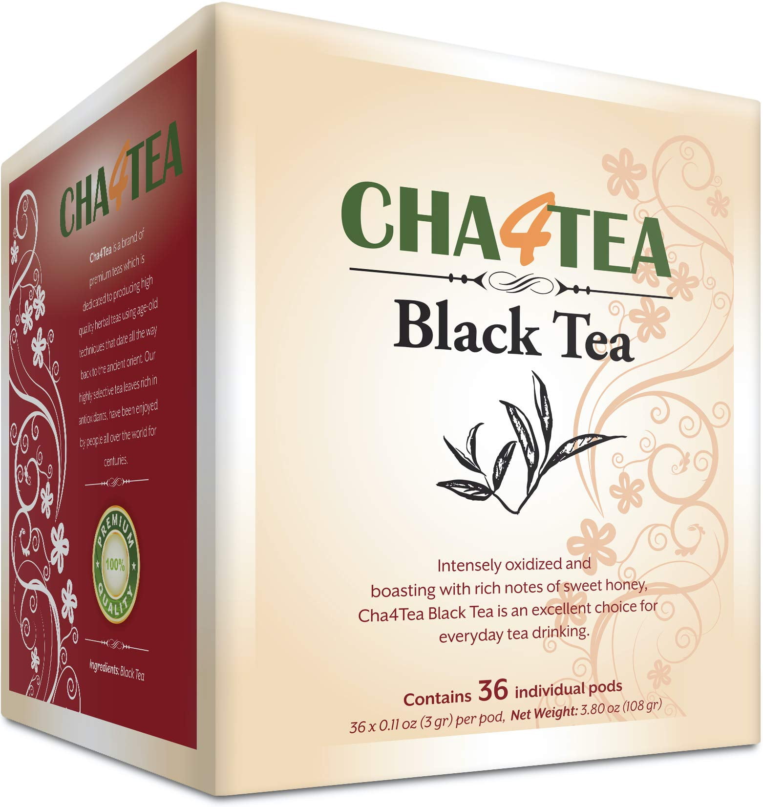 Cha4TEA Black Tea Pods for Keurig KCup Brewers, 36Count