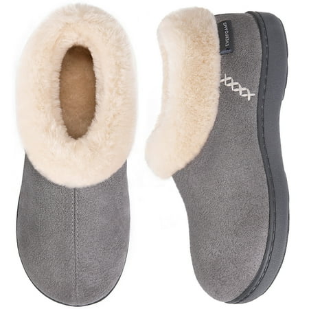 

EverFoams Women s Micro Suede Cozy Memory Foam Winter Slippers with Fuzzy Faux Fur Collar and Indoor Outdoor Rubber Sole