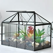 Uyoyous Glass Terrarium, 9"x5"x7" Greenhouse Shaped Glass Planter House, for Indoor Gardening Decor, Black, Home, Gift DIY, Transparent