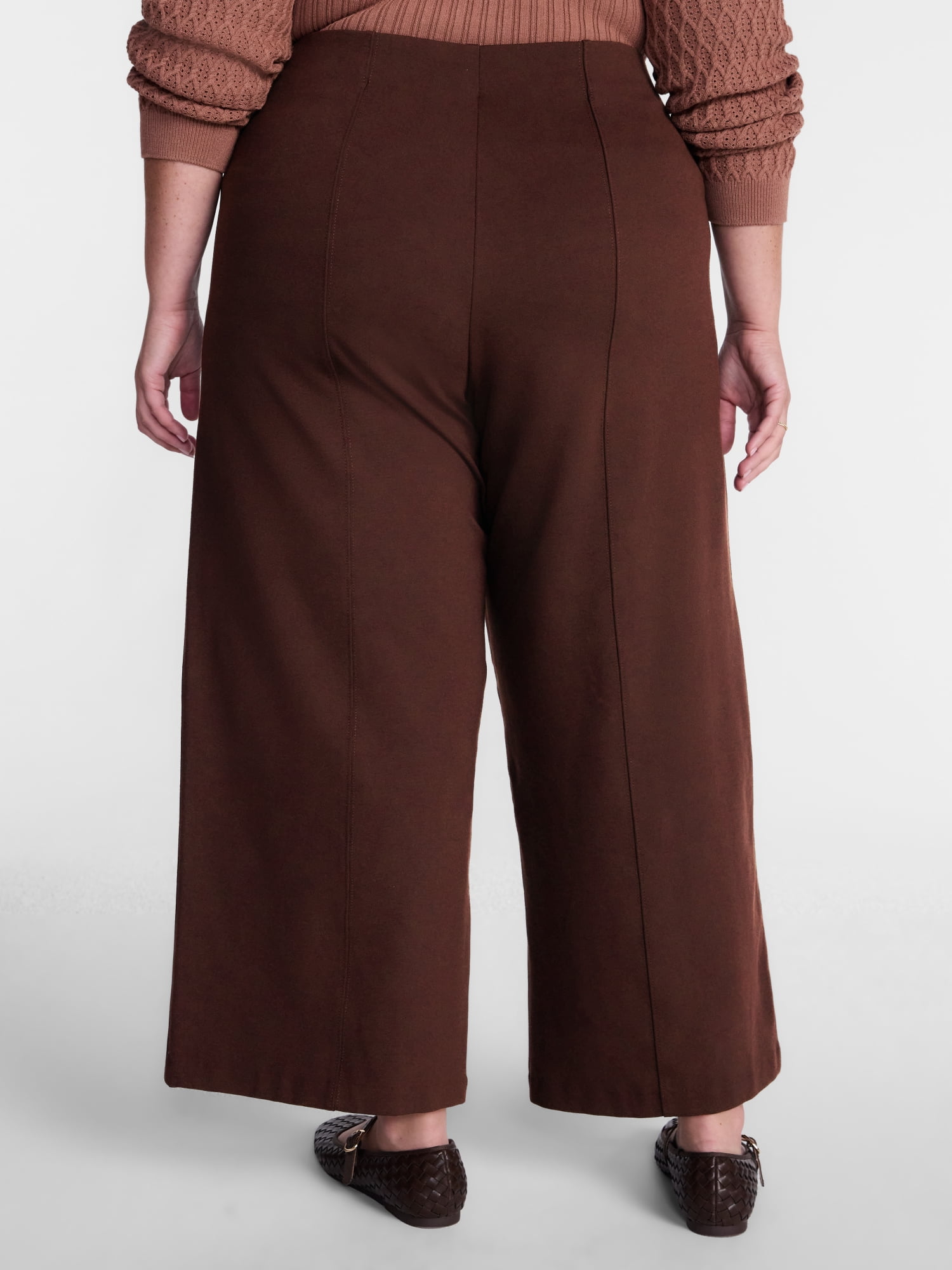 Terra & Sky Women's Plus Wide Leg Ankle Length Ponte Knit Pants, Sizes 0X - 5X
