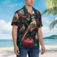 thumbnail image 3 of Susaid Colorful Rose Bird Print Short Sleeve Shirts Button Down Casual Shirts Summer Beach Aloha Button Down Short Sleeve for Men ,Large, 3 of 7