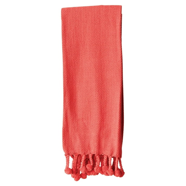 Cotton Throw with Pom Poms by 3R Studios