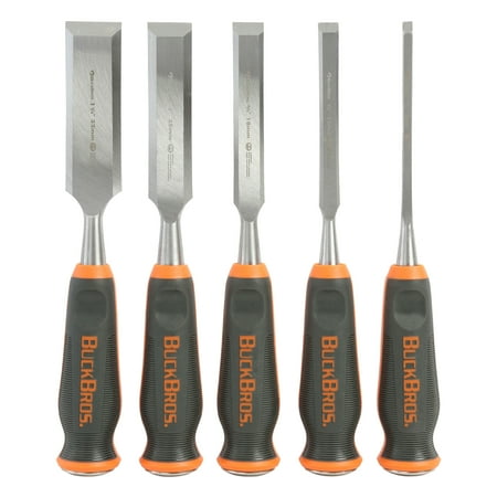 UPC: 0076812747501 | Buck Bros. 74750 5 Piece Comfort Grip Wood Chisel Set – ¼”  ½”  ¾”  1”  1-1/4”  Wood Chisels for Woodworking  Chisel Set Woodworking  Hand Chisel Set