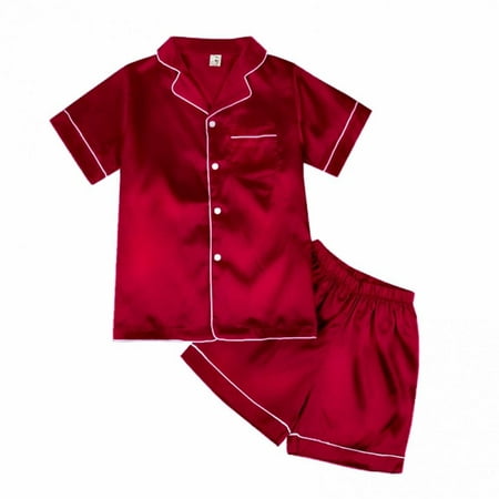 

Toddler Baby Girl Boy Satin Pajamas Set Short Sleeve Button Down Pajama Shirt Top+Shorts Bottoms Sleepwear Outfits