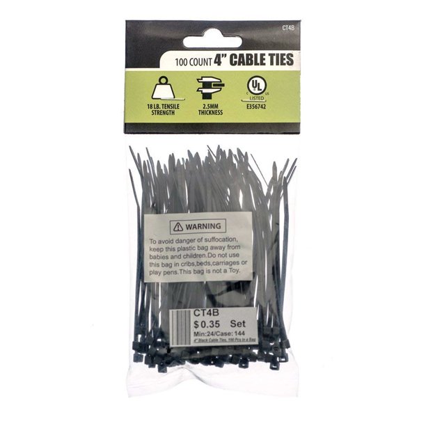 100 Pack) 4 Inch Zip Tie Black Cable ,Tie Straps or Wire Wraps CT4 By DNF  