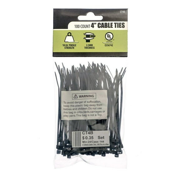 Universal Home 100 Count 4" Cable Wire Hose Zip Ties