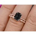 thumbnail image 4 of 2 Carat 7x5mm Emerald Cut Art Deco Black Diamond Moissanite 10k Rose Gold Wedding Set Engagement Ring Anniversary Ring Surprise, 4 of 5