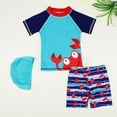 thumbnail image 5 of Toddler Boys Rashguard 2pcs Swimsuit Set Swimwear Short Sleeve Cute Cartoon Crab Bathing Suit Rash Guards with Swim Cap 2-13Y, 5 of 5