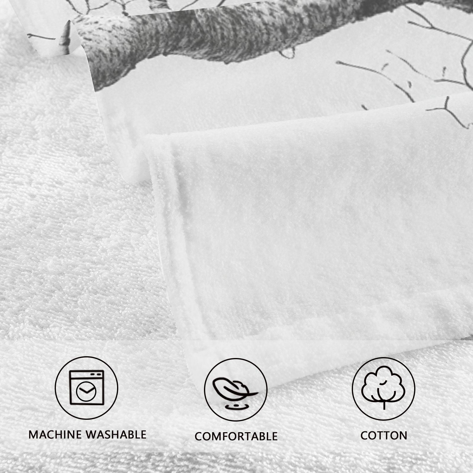 Gray Tree Branch Hand Towels Cotton Bath Towels Large Face Towels Absorbent for Bathroom 2 Packs