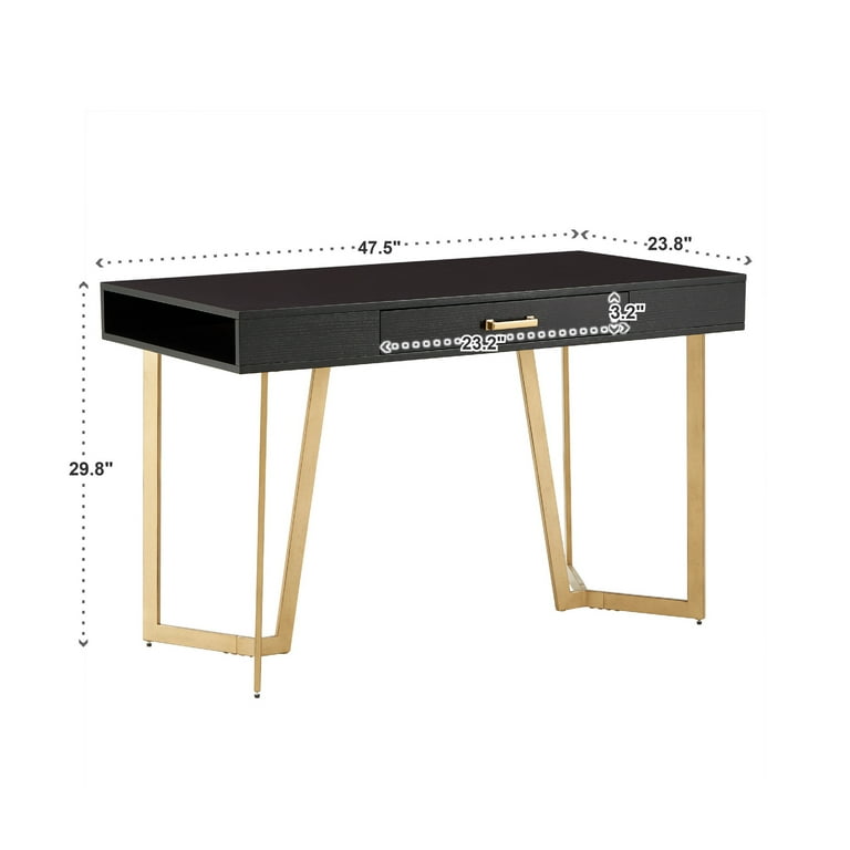 Weston Home Marquis Black Finish Writing Desk with Gold Metal Base