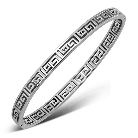 My Daily Styles Womens Stainless Steel Greek Key Cuff Bracelet (Silver)