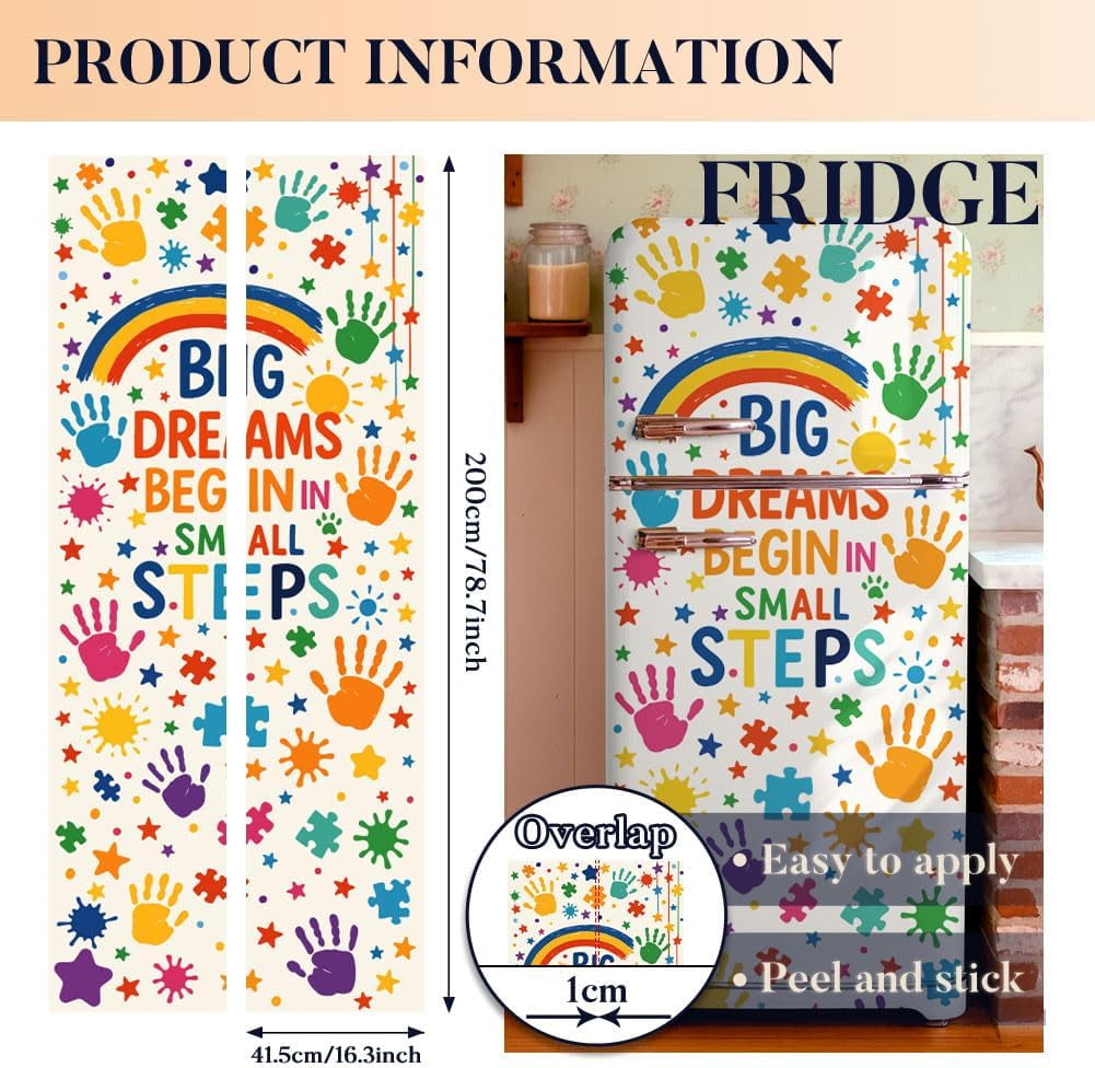 2 Sheet Watercolor Palm Print Removable Refrigerator Wraps Self-Adhesive Fridge Stickers Peel and Stick Vinyl Fridge Decals Sticker