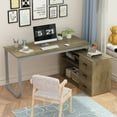 thumbnail image 3 of MONSLIPA L Shaped Desk with Storage Shelf and 3 Drawers, 55" Home Office Corner Office Writing Desk Study Workstation Table, Light Gray, 3 of 9