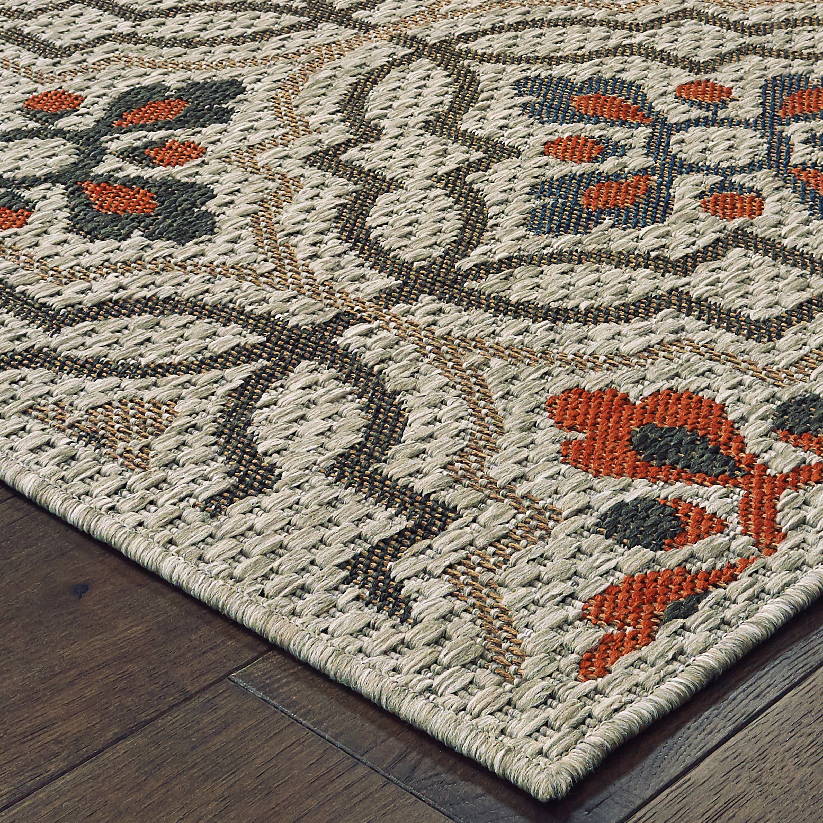 Avalon Home Lakeland Trellis Indoor/Outdoor Rug, 1'10" X 7'6" Runner, Grey/ Orange