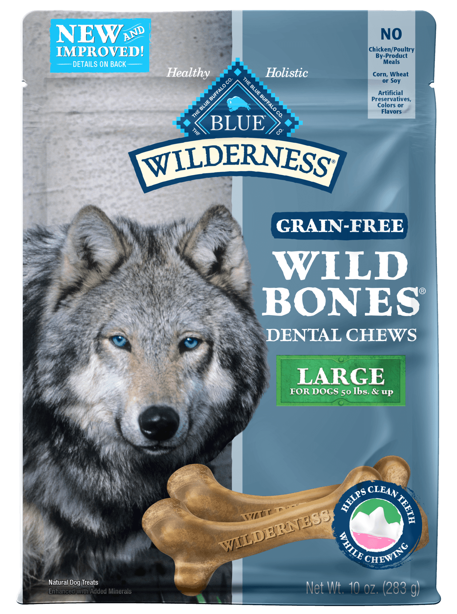 Blue Buffalo Wilderness Wild Bones Grain Free Dental Chews Dog Treats, Large, 10oz bag