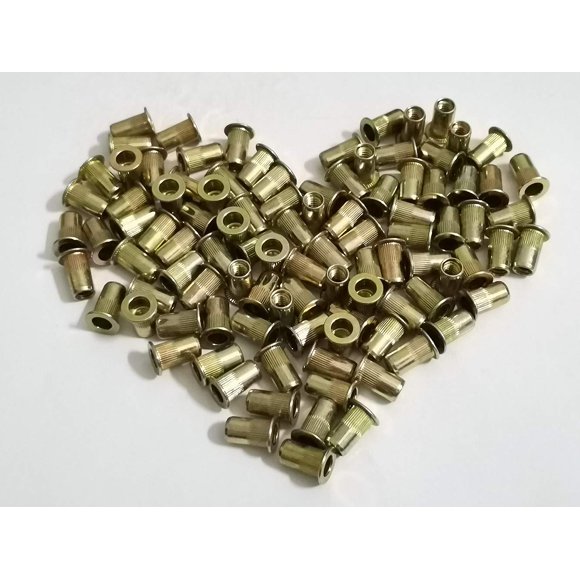 Qovydx 100 Piezas 6-32 Tuercas Remache Rivnut Juego de Tuercas de Inserto Roscado de Cabeza Plana de Acero al Carbono Chapado en Zinc