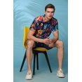 thumbnail image 2 of Men's Regular Fit Tropical Print Shirt Short Sleeve Button-Down Casual Wear (MS1_Black Blue_L), 2 of 6